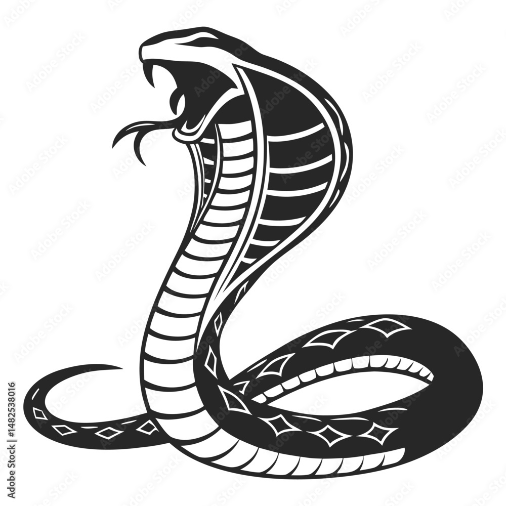 Fototapeta premium a-black-silhouette-vector-of-a-coiled-cobra-with-f.eps