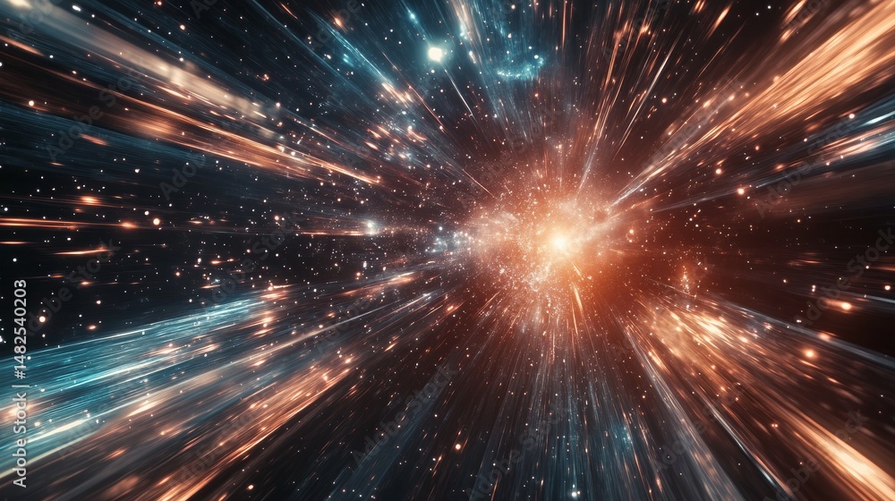 A futuristic interstellar travel scene with warp-speed trails A futuristic interstellar travel scene with warp-speed trails