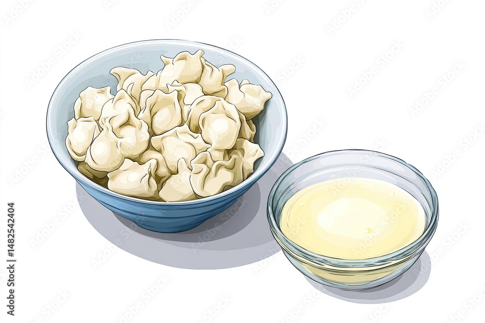 Dumplings Delight A Bowl of Pelmeni with Sauce. Dumplings Delight A Bowl of Pelmeni with Sauce.