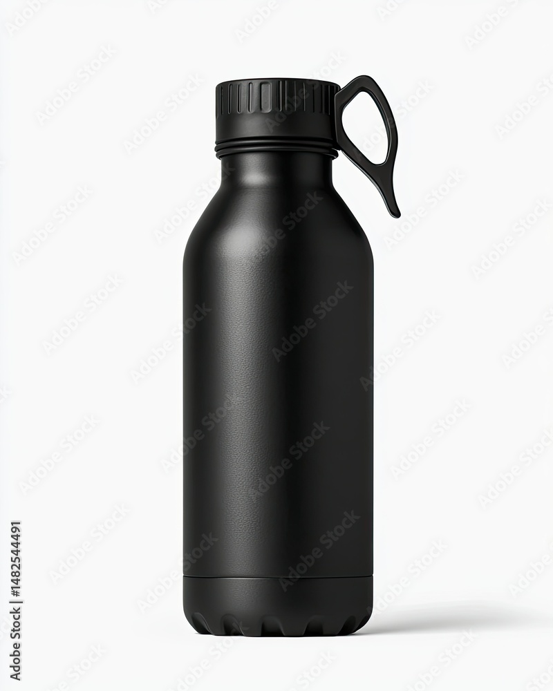 Matte black reusable water bottle with carrying handle Matte black reusable water bottle with carrying handle
