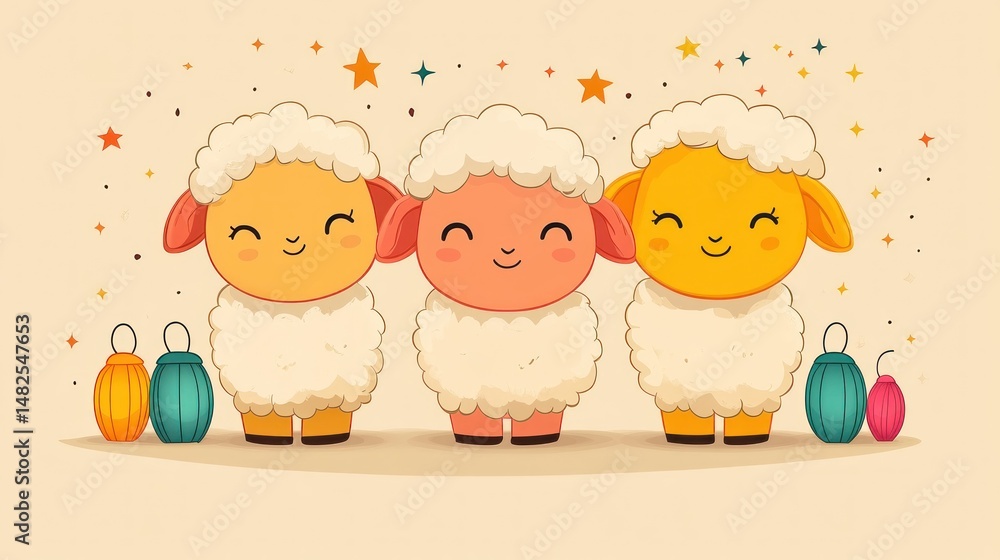 Fototapeta premium Adorable Eid al-Adha Sheep Illustration
