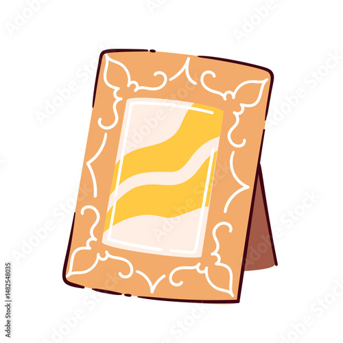 Cartoon doodle photo frame with decorative details, drawn in line art style. Vector illustration of doodle photo frame for showcasing special memories and adding charm to any space.