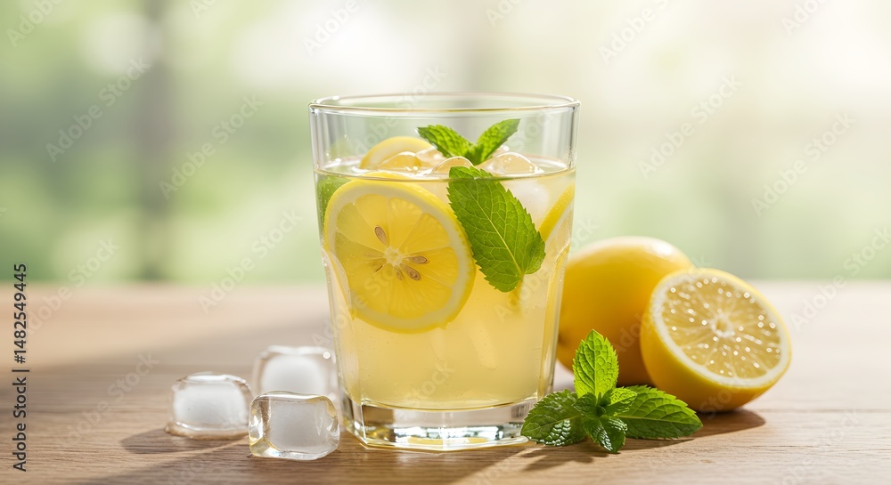 Fototapeta premium Artisan Lemonade with Mint and Ice Cubes 