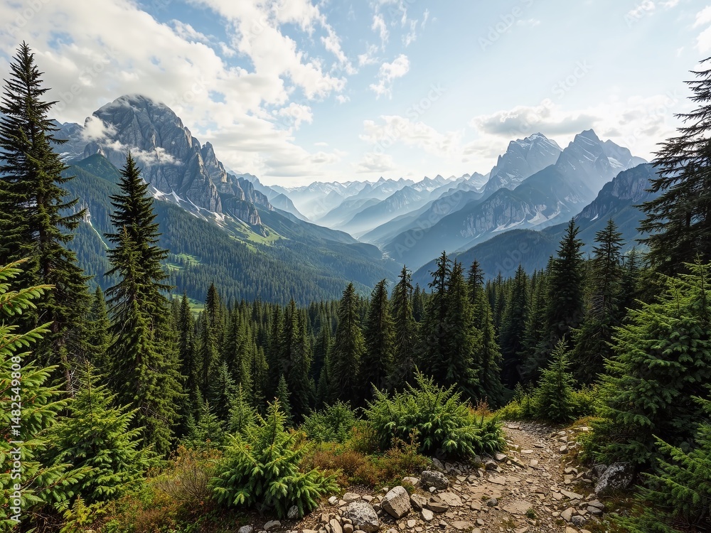 Obraz premium Breathtaking Mountain Scenery and Forest Path