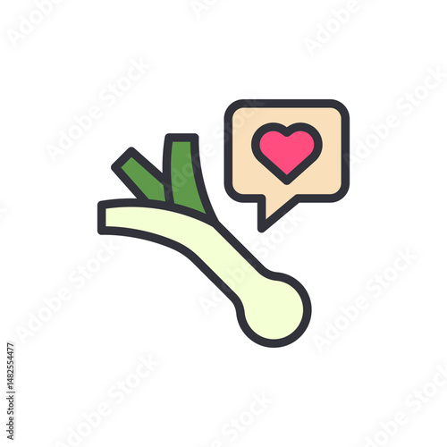 Stylized Leek With Love Heart Shaped Speech Bubble Illustration
