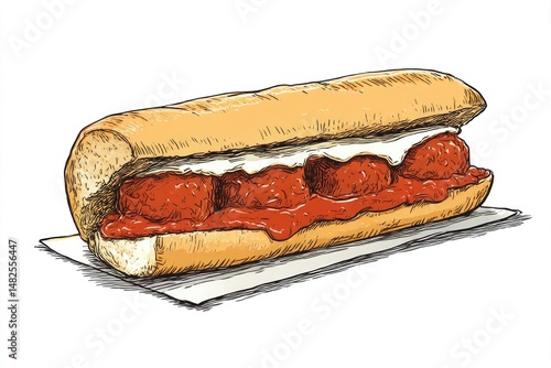 Meatball Sub Bliss Classic Italian Sandwich with hand drawn.