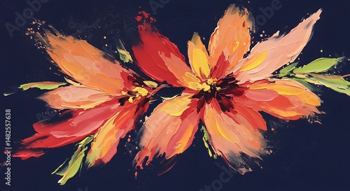 Abstract Flower Painting on Dark Blue Background