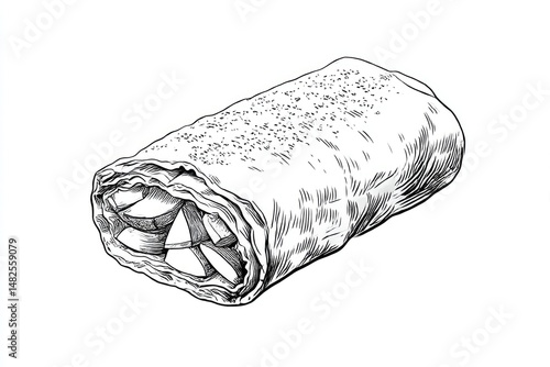 Apple Strudel Sketch Delightful pastry illustration on white.