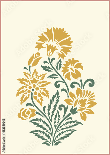 Seamless floral wall pattern of the Mughal era
Pattern on the palace, Jaipur, Mughal Traditional colorful arch gate vector pattern, Mughal floral traditional ornament with an arch and a motif borders