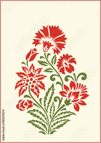 Seamless floral wall pattern of the Mughal era
Pattern on the palace, Jaipur, Mughal Traditional colorful arch gate vector pattern, Mughal floral traditional ornament with an arch and a motif borders