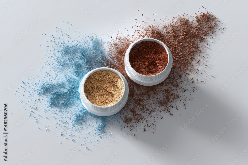Mockup of open face powders on a white background