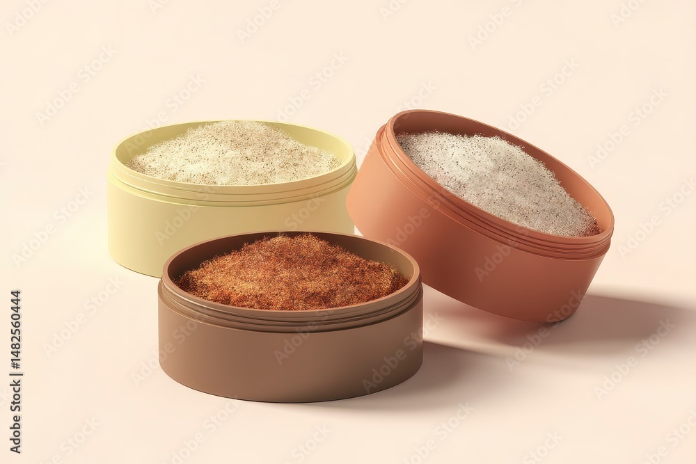 Mockup of open face powders on a white background
