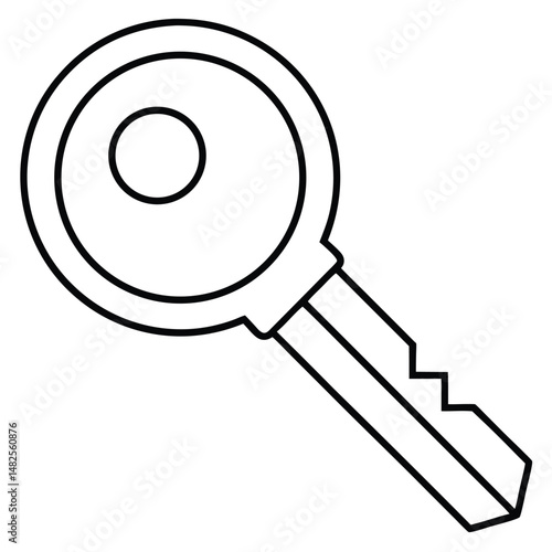 Simple black key vector icon with circular head and jagged teeth. Clean, modern design representing access, security, authentication, UI, privacy, safety, login symbols in web, lock, login, password