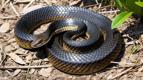 Cottonmouth or water moccasin snake coiled on the ground