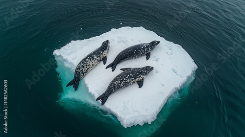 Leopard Seals Resting on an Iceberg in the Arctic Waters: A Stunning Wildlife Scene