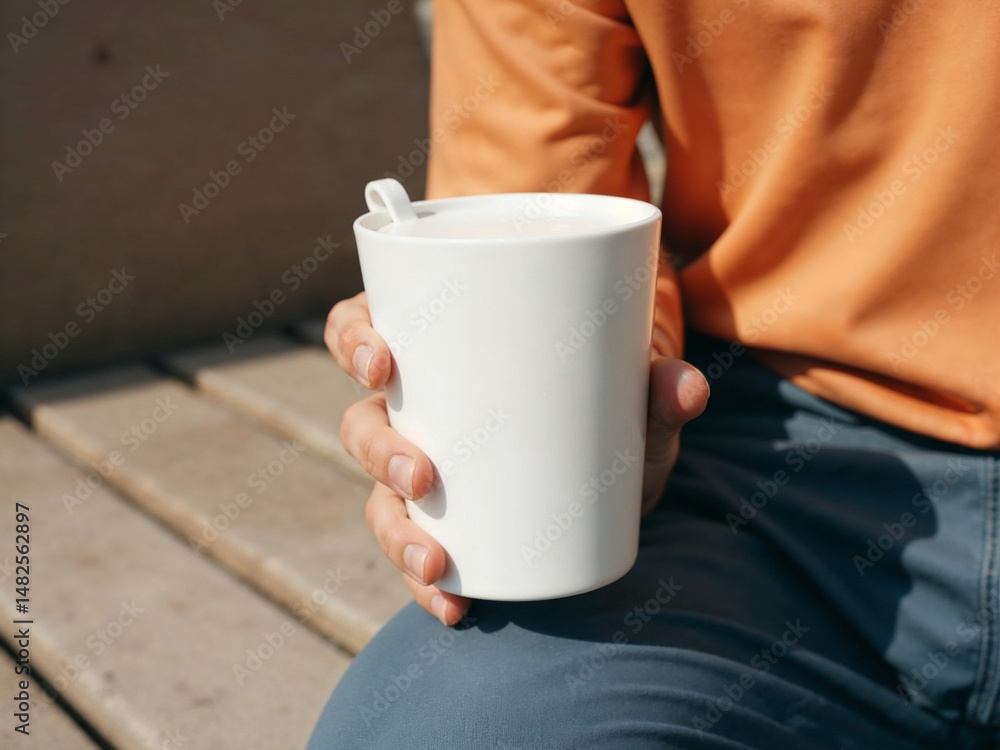 White Ceramic Mug: Simple Serenity in Sunlight White Ceramic Mug: Simple Serenity in Sunlight