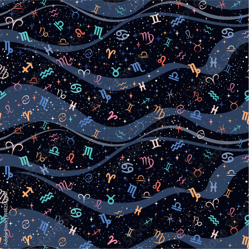 Seamless pattern with zodiac signs in vector. Vector illustration