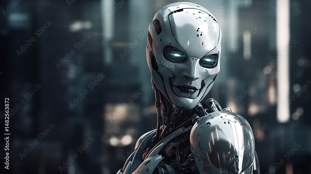 Fototapeta premium Female Robot in City.