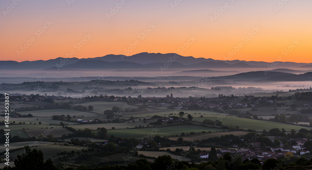 Fototapeta premium Misty Sunrise Landscape: Scenic View