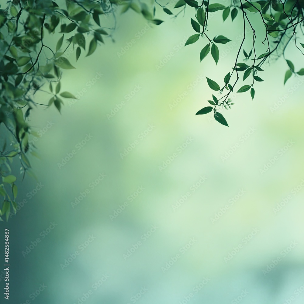 Delicate green leaves frame a soft, muted background Delicate green leaves frame a soft, muted background