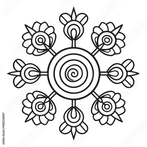 anti stress mandala coloring page, bold and easy mandala coloring page, mandala coloring page, line art, black and white illustration
