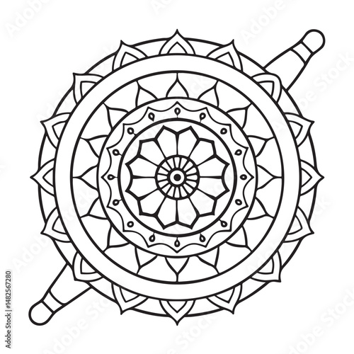 anti stress mandala coloring page, bold and easy mandala coloring page, mandala coloring page, line art, black and white illustration