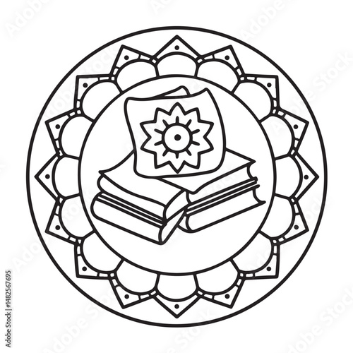 anti stress mandala coloring page, bold and easy mandala coloring page, mandala coloring page, line art, black and white illustration