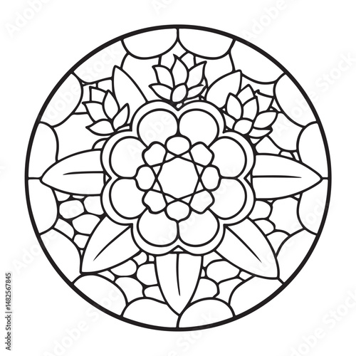anti stress mandala coloring page, bold and easy mandala coloring page, mandala coloring page, line art, black and white illustration