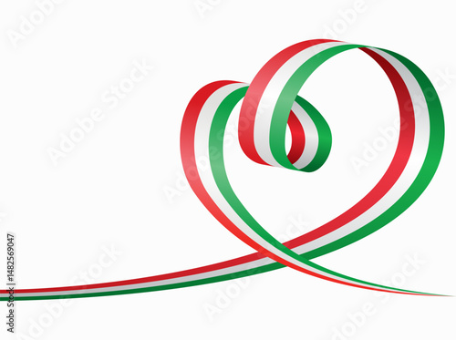 Hungarian flag heart shaped ribbon. Vector illustration.