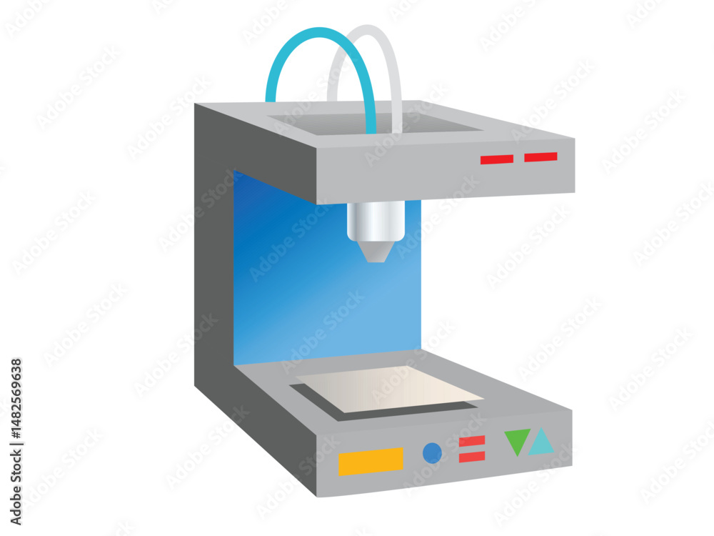 Gray 3D printer with blue accents Gray 3D printer with blue accents