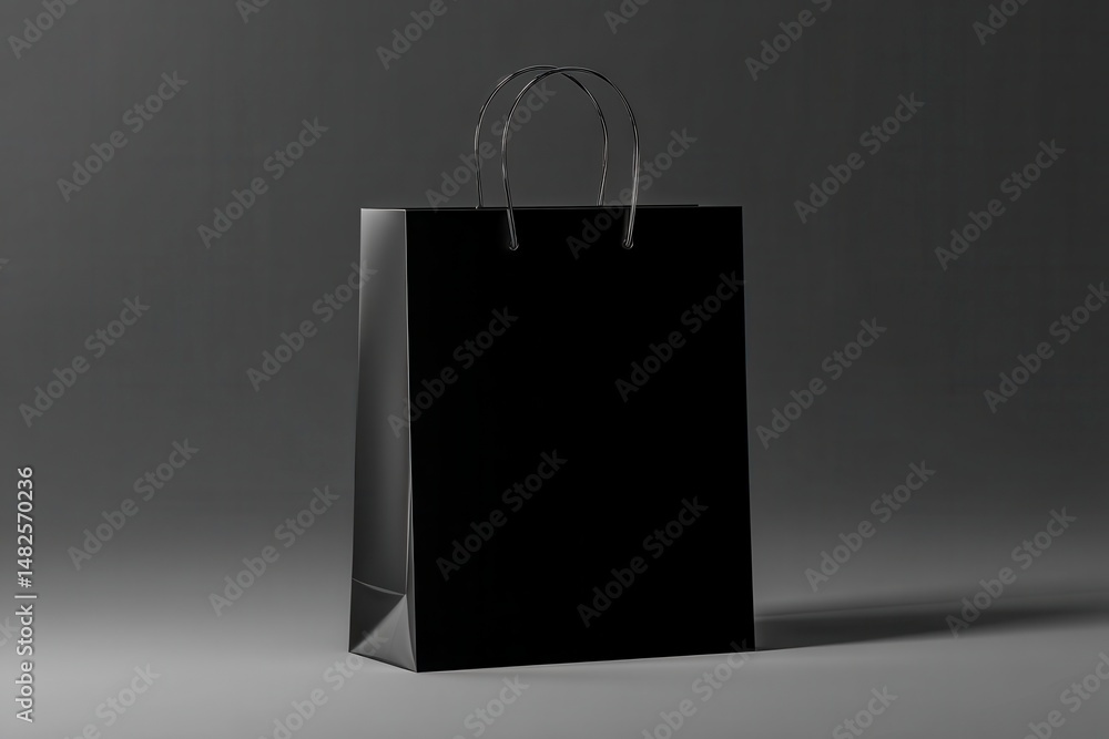 Black paper glossy shopping bag mockup with cut-out handle