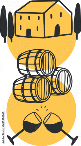 Winemaking. The process of making wine. Drawing, engraving, ink, line art, vector	