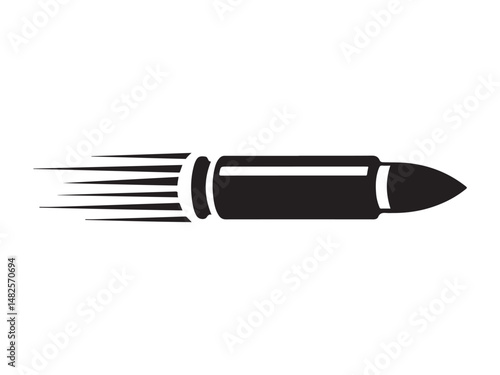 Bullet Icon. Fast Projectile in Motion with Speed Lines in Bold Black Silhouette
