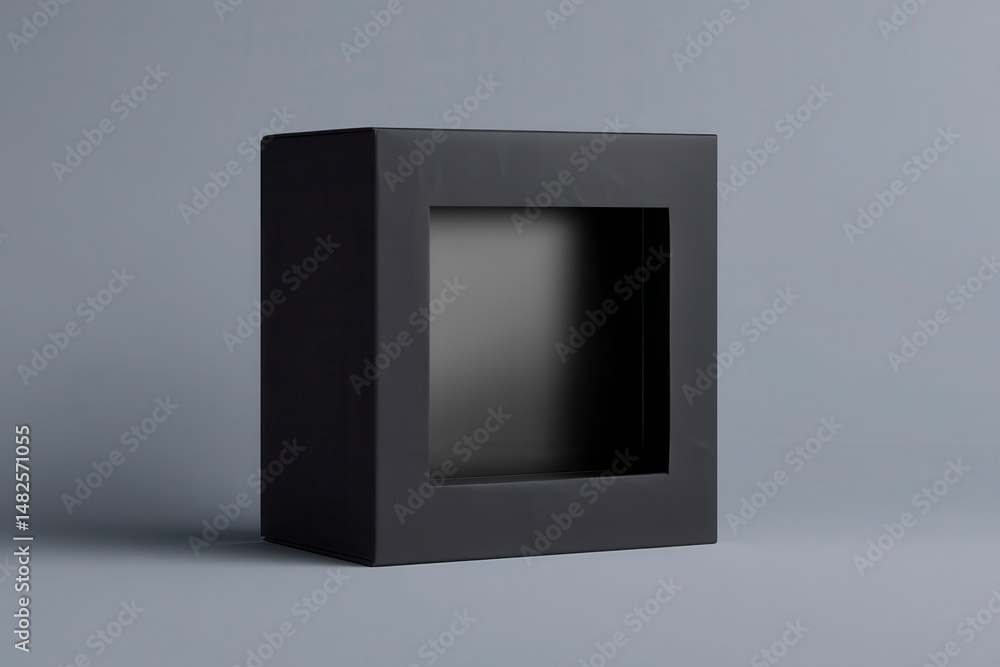 Mockup of a box with a window for products made of black smooth cardboard without a logo