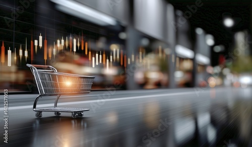 Wallpaper Mural Shopping Cart on Street With Stock Market Chart in Background During Evening Torontodigital.ca