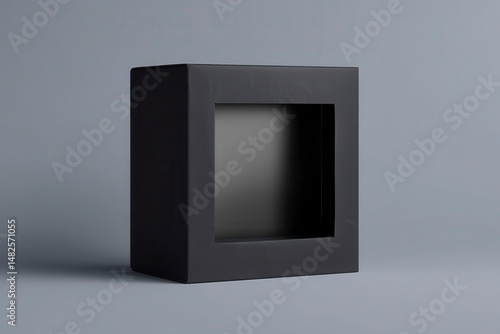 Mockup of a box with a window for products made of black smooth cardboard without a logo