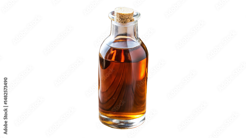 Pure Vanilla Extract in Glass Bottle Isolated on White Background Pure Vanilla Extract in Glass Bottle Isolated on White Background
