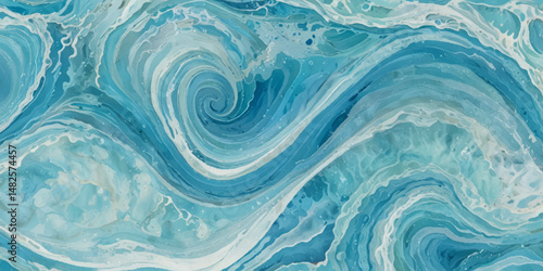
Vector watercolor ocean wave line blue and white background. Ocean sea art with natural template. Seamless soft blue ocean pattern wave water background.
