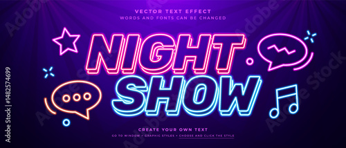 Stylized next level text effect with neon graphics on purple background
