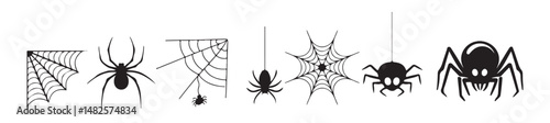 Spiders and spider web, vector set. Spiderweb varieties set. Black mesh patterns with halloween party ornament. Vector eps 10