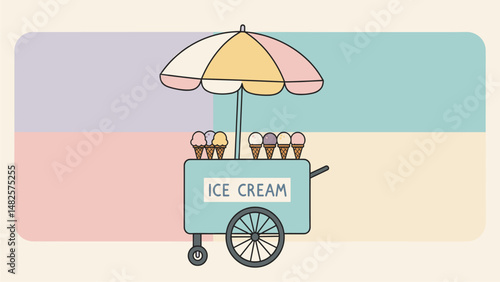 Pastel Ice Cream Cart Illustration, Summer Treat, Sweet Shop