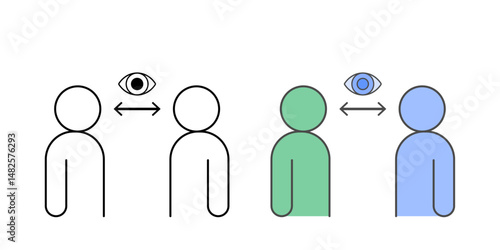 Eye contact icon – two people facing each other with an eye symbol above, representing connection, attention, and nonverbal communication.