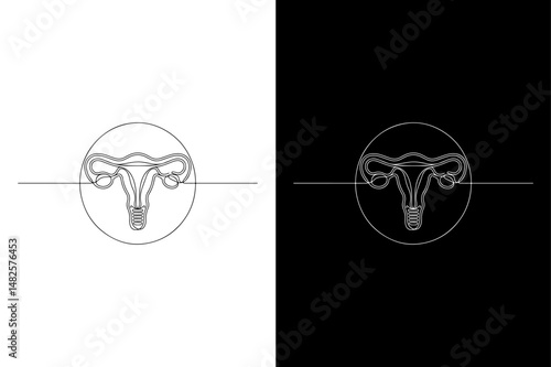 Female Reproductive System Icon Uterus Silhouette Vector in B&W.