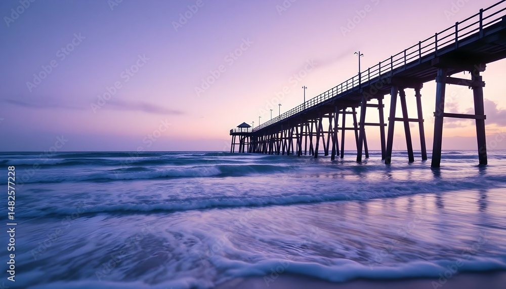 Fototapeta premium Calm ocean waves with a smooth gradient sky at dusk .