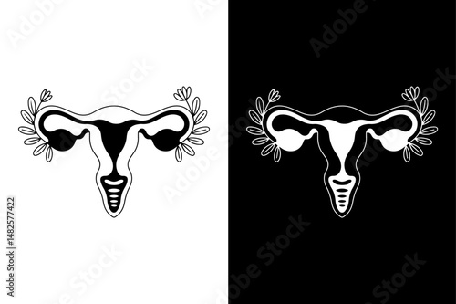 Minimalist Uterus Silhouette Flat Vector Icon in Monochrome Style.