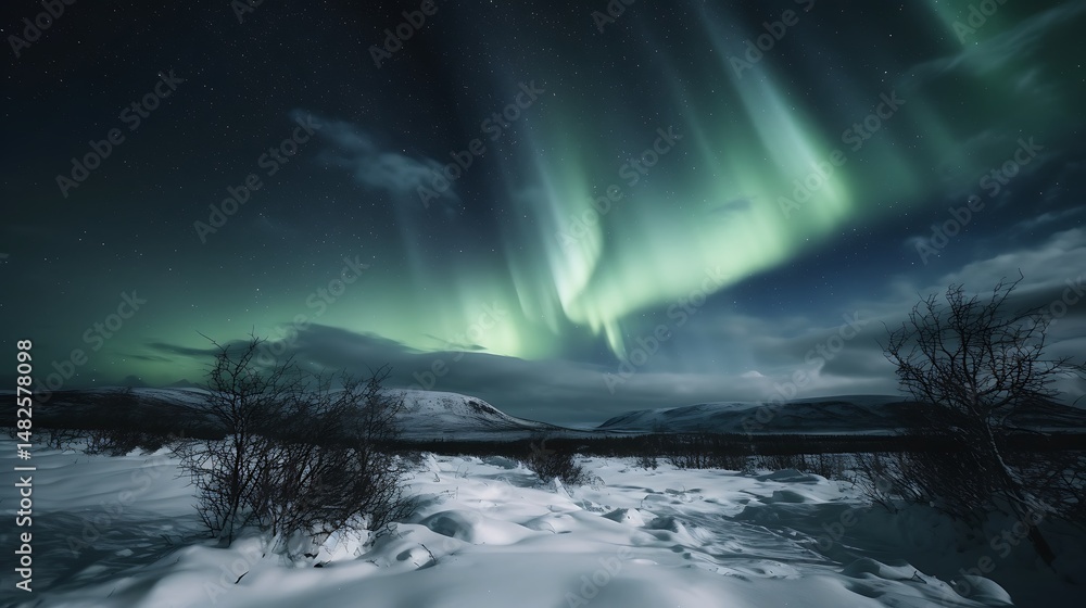 Naklejka premium Aurora Borealis over Snow.