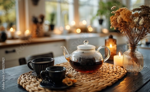 Warm Afternoon Tea in a Cozy Kitchen With Natural Decor and Calming Ambiance