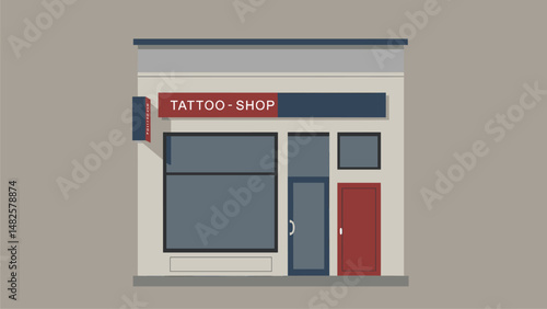 Flat Design Illustration of a Tattoo Shop Facade