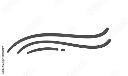 Curved wind doodle with three flowing lines, showing air motion or breeze. Minimal cartoon style for weather, nature, or atmosphere themes. Vector illustration