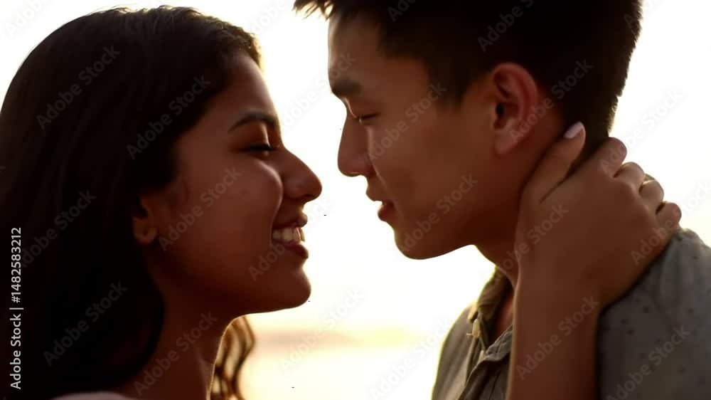 Young couple in love kissing and cuddling on the bad Young couple in love kissing and cuddling on the bad